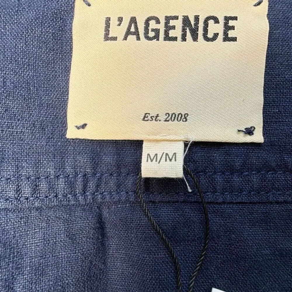 NWT L’AGENCE Kingsley Linen Shirt Dress Coat Navy Military Button Front Belted S